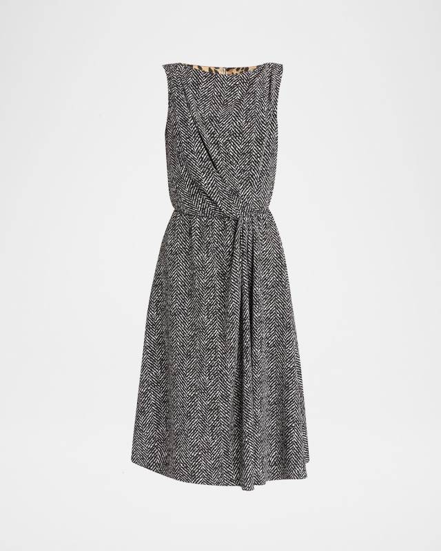 Draped Chevron Crepe Midi Dress